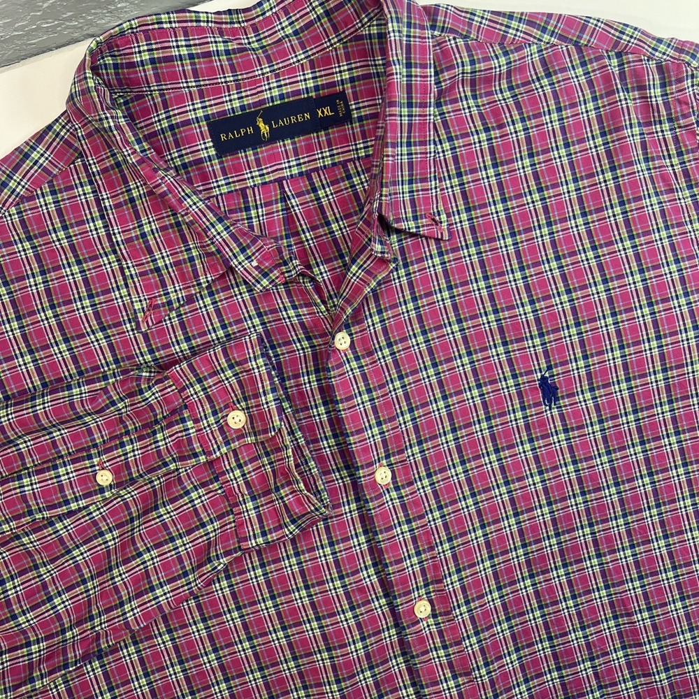Ralph Lauren Mens‎ Pink/Blue Plaid Long Sleeve Button-Down Work Shirt Size 2XL